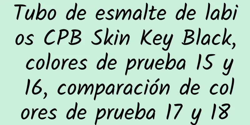 Tubo de esmalte de labios CPB Skin Key Black, colores de prueba 15 y 16, comparación de colores de prueba 17 y 18