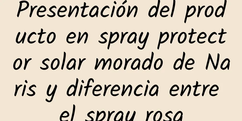 Presentación del producto en spray protector solar morado de Naris y diferencia entre el spray rosa